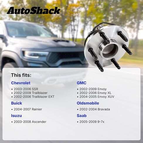 AutoShack Front Wheel Hub Bearing Pair of 2 Driver and Passenger Side Replacement for Chevrolet SSR Trailblazer EXT GMC Envoy XUV Envoy XL Saab 9-7x Buick Rainier Isuzu Ascender 4WD 6-Lug HB613190PR in Saudi Arabia