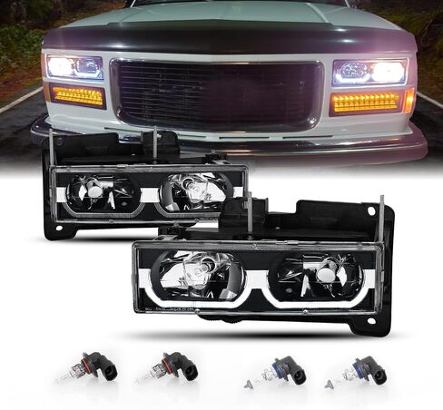 AmeriLite LED Bar Black Replacement Halogen Headlights Assembly for Chevy/GMC Fullsize Truck SUV - Passenger and Driver Side in Kuwait
