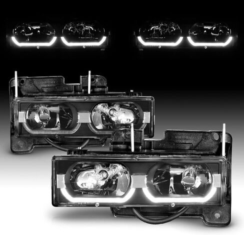 AmeriLite LED Bar Black Replacement Halogen Headlights Assembly for Chevy/GMC Fullsize Truck SUV - Passenger and Driver Side in Kuwait