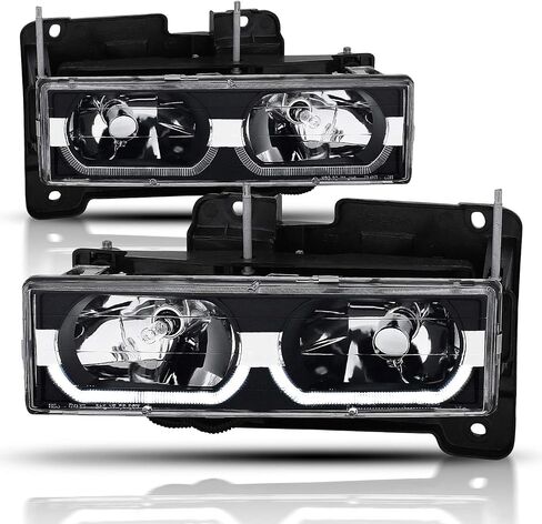 AmeriLite LED Bar Black Replacement Halogen Headlights Assembly for Chevy/GMC Fullsize Truck SUV - Passenger and Driver Side in Kuwait