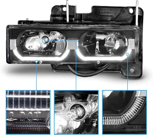 AmeriLite LED Bar Black Replacement Halogen Headlights Assembly for Chevy/GMC Fullsize Truck SUV - Passenger and Driver Side in Kuwait