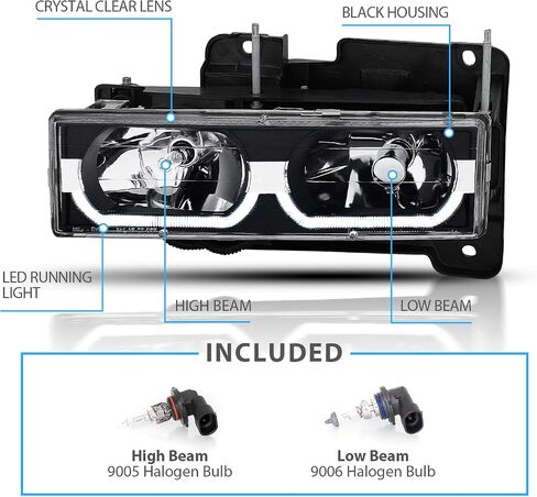 AmeriLite LED Bar Black Replacement Halogen Headlights Assembly for Chevy/GMC Fullsize Truck SUV - Passenger and Driver Side in Kuwait