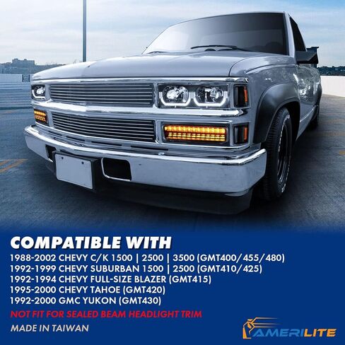 AmeriLite LED Bar Black Replacement Halogen Headlights Assembly for Chevy/GMC Fullsize Truck SUV - Passenger and Driver Side in Kuwait