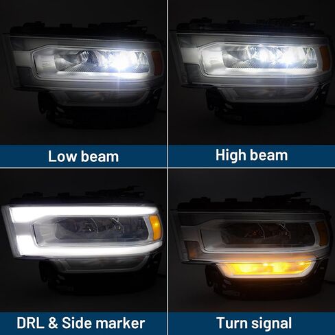 LED Headlight Assembly for Dodge Ram 2500 3500 2019 2020 2021 2022 2023 2024 Chrome Headlamp W/LED Daytime Running Light DRL Left Driver Side 68360181AD in Kuwait