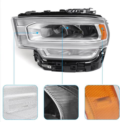 LED Headlight Assembly for Dodge Ram 2500 3500 2019 2020 2021 2022 2023 2024 Chrome Headlamp W/LED Daytime Running Light DRL Left Driver Side 68360181AD in Kuwait