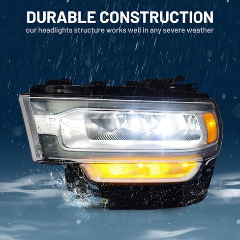 LED Headlight Assembly for Dodge Ram 2500 3500 2019 2020 2021 2022 2023 2024 Chrome Headlamp W/LED Daytime Running Light DRL Left Driver Side 68360181AD in Kuwait