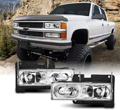 AmeriLite LED Bar Black Replacement Halogen Headlights Assembly for Chevy/GMC Fullsize Truck SUV - Passenger and Driver Side in Kuwait