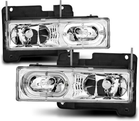 AmeriLite LED Bar Black Replacement Halogen Headlights Assembly for Chevy/GMC Fullsize Truck SUV - Passenger and Driver Side in Kuwait