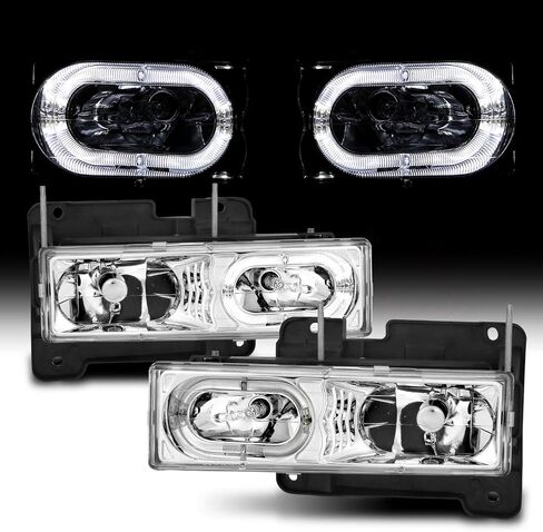 AmeriLite LED Bar Black Replacement Halogen Headlights Assembly for Chevy/GMC Fullsize Truck SUV - Passenger and Driver Side in Kuwait