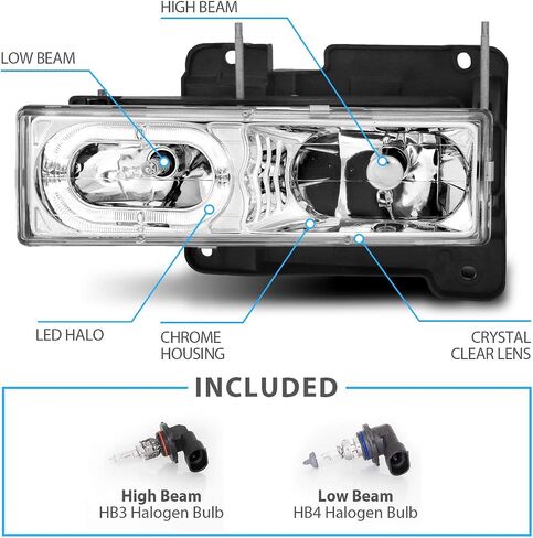 AmeriLite LED Bar Black Replacement Halogen Headlights Assembly for Chevy/GMC Fullsize Truck SUV - Passenger and Driver Side in Kuwait