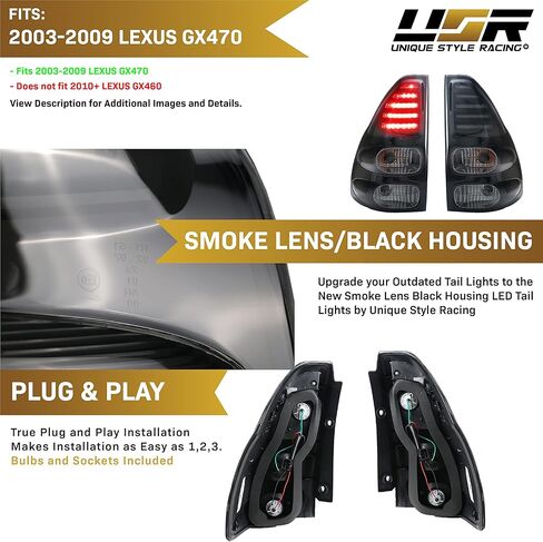 USR 03-09 GX470 Headlights – Black Housing Head Lamps (Left + Right) Pair - Compatible with 2003-2009 Lexus GX470 SUV All Models (PROJECTOR - GLOSSY BLACK HOUSING HEADLIGHT/PLUG AND PLAY READY) in Saudi Arabia