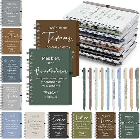40 Pcs Spanish Christian Gift Include 20 Spiral Religious Notebook 20 Bamboo Pen Christian Prayer Journal Ballpoint Pens Easter Gift for Students Back to School Gift(Bible,Classic) in Kuwait