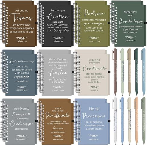 40 Pcs Spanish Christian Gift Include 20 Spiral Religious Notebook 20 Bamboo Pen Christian Prayer Journal Ballpoint Pens Easter Gift for Students Back to School Gift(Bible,Classic) in Kuwait