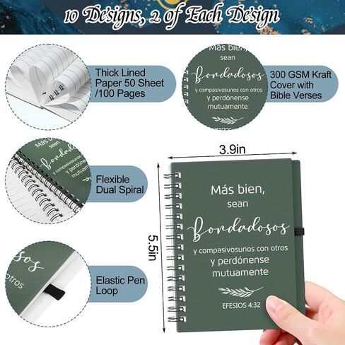 40 Pcs Spanish Christian Gift Include 20 Spiral Religious Notebook 20 Bamboo Pen Christian Prayer Journal Ballpoint Pens Easter Gift for Students Back to School Gift(Bible,Classic) in Kuwait