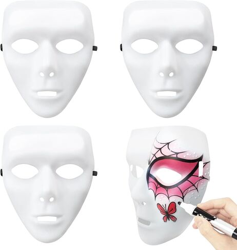4 PCS Halloween Compan Plastic Mask for White Full Full Face Mask Assume Assume ، قناع DIY قابل للطلاء للتشريعات ، الحفلات ، التنكر ، الرقص أو المشاريع الفنية in Kuwait