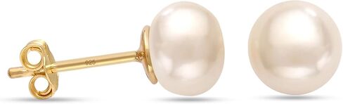 LeCalla 925 Sterling Silver Freshwater Pearl Stud Earrings for Women | Round White Pearls | 14K Gold Plated Jewelry| Handpicked Freshwater Cultured Stud Pearl Earrings (5mm-10mm) in Saudi Arabia