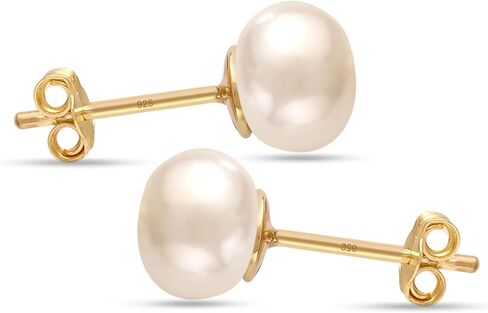 LeCalla 925 Sterling Silver Freshwater Pearl Stud Earrings for Women | Round White Pearls | 14K Gold Plated Jewelry| Handpicked Freshwater Cultured Stud Pearl Earrings (5mm-10mm) in Saudi Arabia