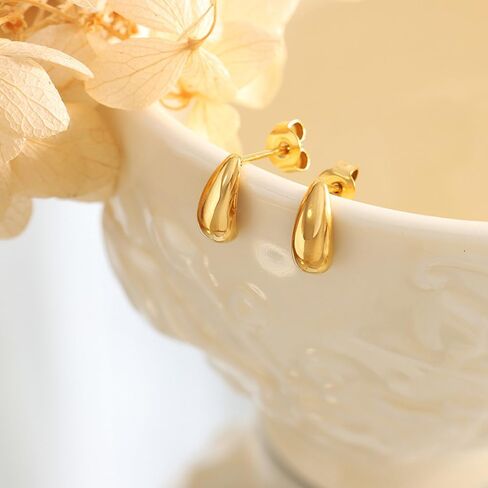 Mini Teardrop Stud Earrings for Women - Hypoallergenic Titanium Steel, 18K Gold Plated, Everyday Jewelry Birthday Gifts for Women Teen Her in Saudi Arabia