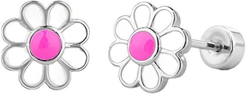 20G Daisy Flower Screw Flat Back Small Stud Earrings for Women Stainless Steel Pink White Enamel Lucky Flower Cartilage Piercing Studs Jewelry Gift in Saudi Arabia