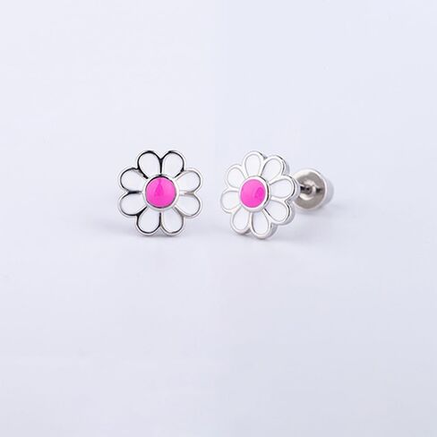 20G Daisy Flower Screw Flat Back Small Stud Earrings for Women Stainless Steel Pink White Enamel Lucky Flower Cartilage Piercing Studs Jewelry Gift in Saudi Arabia