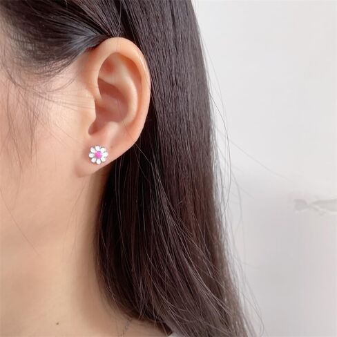 20G Daisy Flower Screw Flat Back Small Stud Earrings for Women Stainless Steel Pink White Enamel Lucky Flower Cartilage Piercing Studs Jewelry Gift in Saudi Arabia
