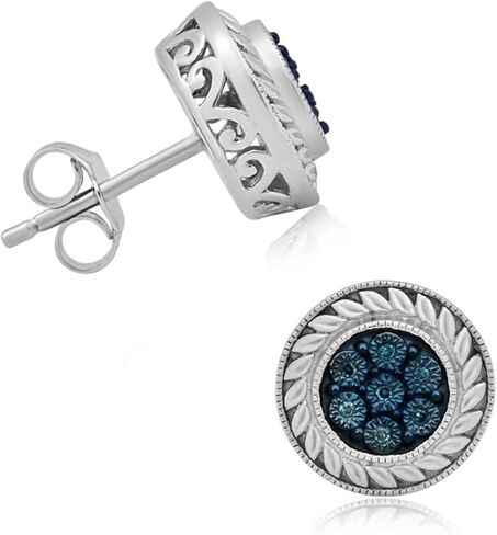 jewellili sterling الفضة الأزرق ، الأبيض ، شمبانيا ماس آرائري أقراط مستديرة in Saudi Arabia