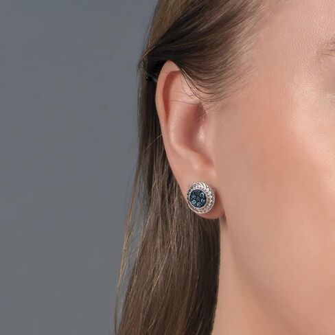 jewellili sterling الفضة الأزرق ، الأبيض ، شمبانيا ماس آرائري أقراط مستديرة in Saudi Arabia
