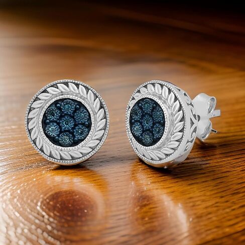 jewellili sterling الفضة الأزرق ، الأبيض ، شمبانيا ماس آرائري أقراط مستديرة in Saudi Arabia