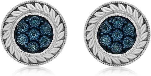jewellili sterling الفضة الأزرق ، الأبيض ، شمبانيا ماس آرائري أقراط مستديرة in Saudi Arabia