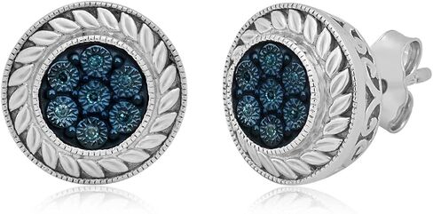 jewellili sterling الفضة الأزرق ، الأبيض ، شمبانيا ماس آرائري أقراط مستديرة in Saudi Arabia