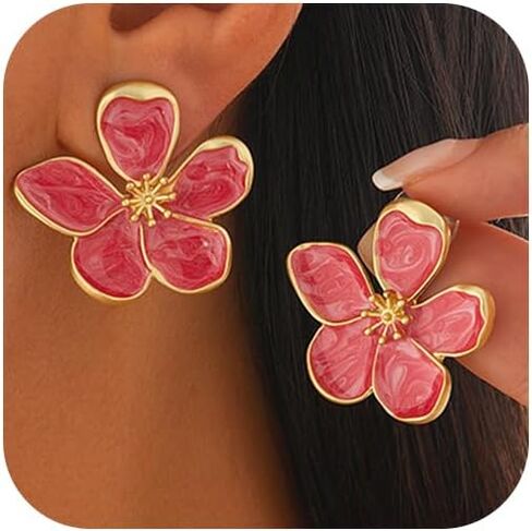 Large Flower Earrings for Women Dangling Fashion Large White Floral Enamel Dangly Earring Hawaiian Non Tarnish Statement Jewelry Prom Formal Accessories in Saudi Arabia