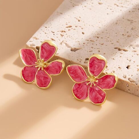 Large Flower Earrings for Women Dangling Fashion Large White Floral Enamel Dangly Earring Hawaiian Non Tarnish Statement Jewelry Prom Formal Accessories in Saudi Arabia