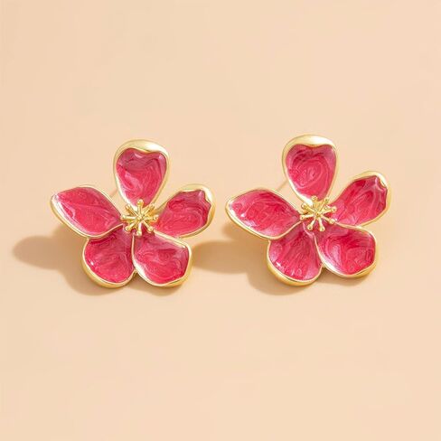 Large Flower Earrings for Women Dangling Fashion Large White Floral Enamel Dangly Earring Hawaiian Non Tarnish Statement Jewelry Prom Formal Accessories in Saudi Arabia