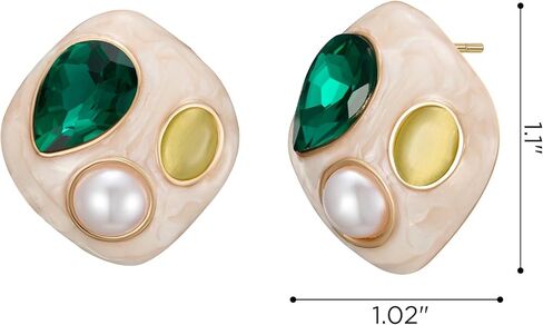 SWEETV Vintage Gold Statement Stud Earrings for Women Trendy, Antique Enamel Chunky Pearl Earrings, Big Crystal Earrings for Fashion Prom Jewelry Gifts in Saudi Arabia