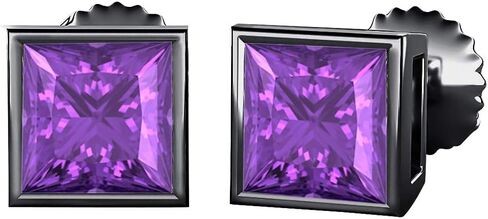 Gold & Diamonds Jewelery Bezel مجموعة الأميرة قصات الأحجار الكريمة (8 مم) Solitaire Stud أقراط 14K الذهب الأسود فوق .925 الفضة الاسترليني in Kuwait