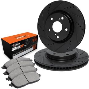R1 Concepts Front Brake Kit For 1990-1999 Jeep Cherokee, Wrangler, 1990-1992 Jeep Comanche, 1993-1998 Jeep Grand Cherokee| Drilled Slotted Brake Rotors| Optimum OEP Brake Pads and Rotors Kit in Kuwait
