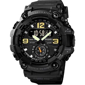 Men Digital Sports Watch, Dual Time Display LED Military Wrist Watch, Shockproof Large Dial Men Wristwatches Outdoor Waterproof Alarm Watches in Saudi Arabia