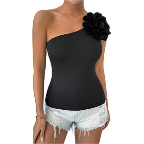 SHENHE Women's Elegant One Shoulder 3D Appliques Sleeveless Y2K Top Flower Tube Top in Kuwait