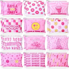 Blosssound 24 Pcs Cosmetic Bags Makeup Bags Bulk Cute Portable Pouches with Zipper Travel Toiletry Organizer Purse Women's Gift Birthday Party Favors(Preppy) in Saudi Arabia