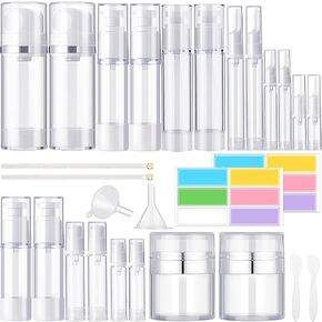 Meanplan 32 Pack Pack Pump Pump Pump مجموعة 3.4/1.7/1/0.34 أوقية قابلة لإعادة ملء مستحضرات التجميل الحاوية المصغرة مصغرة تسرب زجاجة رذاذ زجاجة رذاذ زجاجة. in Saudi Arabia