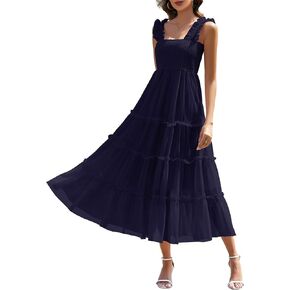 HEEKPEK Womens Summer Midi Dresses 2025 Flowy Tulle Sleeveless Smocked Square Neck Ruffle Tiered Sundress Wedding Guest Party in Saudi Arabia