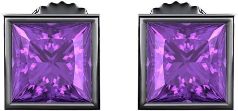 Gold & Diamonds Jewelery Bezel مجموعة الأميرة قصات الأحجار الكريمة (8 مم) Solitaire Stud أقراط 14K الذهب الأسود فوق .925 الفضة الاسترليني in Kuwait