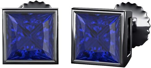 Gold & Diamonds Jewelery Bezel مجموعة الأميرة قصات الأحجار الكريمة (8 مم) Solitaire Stud أقراط 14K الذهب الأسود فوق .925 الفضة الاسترليني in Kuwait