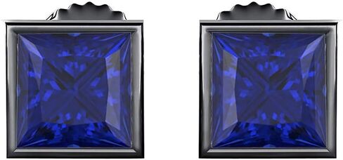 Gold & Diamonds Jewelery Bezel مجموعة الأميرة قصات الأحجار الكريمة (8 مم) Solitaire Stud أقراط 14K الذهب الأسود فوق .925 الفضة الاسترليني in Kuwait