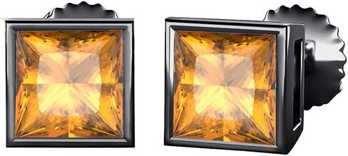 Gold & Diamonds Jewelery Bezel مجموعة الأميرة قصات الأحجار الكريمة (8 مم) Solitaire Stud أقراط 14K الذهب الأسود فوق .925 الفضة الاسترليني in Kuwait