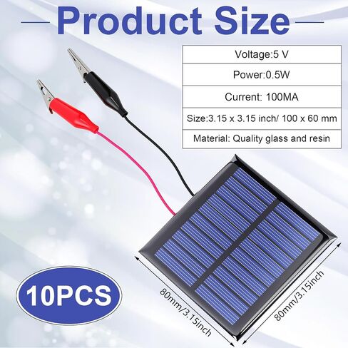 10 PCS 0.5W 5V 100MA Mini Small Solar Bank Bulk 80 × 80 MM ألواح شمسية صغيرة مع مقاطع سلكية مجموعة أكياس شاحن خلايا الايبوكسي الشمسية in Saudi Arabia