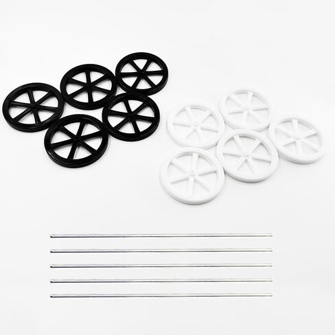 10PCS Model Toy Wheel 44mm Toy Car Wheels with 5PCS Shaft Round Rod Axles for DIY Model Toy RC Car Truck Robot Parts (Black) in Kuwait