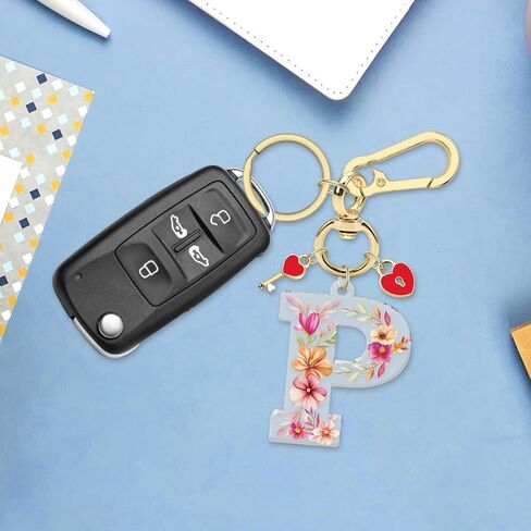 Xiahuyu Initial Letter Keychain for Women Girls Heart Pendant Key Ring Cute Letter Keychain Charms for Key Backpack Bag Purse in Kuwait