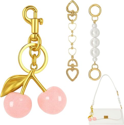 Saang & Jat رائعتين Cherry Keychain Charm Bag Extender مجموعة للنساء ، سحر Glitter Pres Metal for Handbag in Kuwait