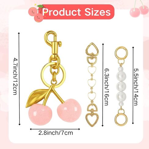 Saang & Jat رائعتين Cherry Keychain Charm Bag Extender مجموعة للنساء ، سحر Glitter Pres Metal for Handbag in Kuwait